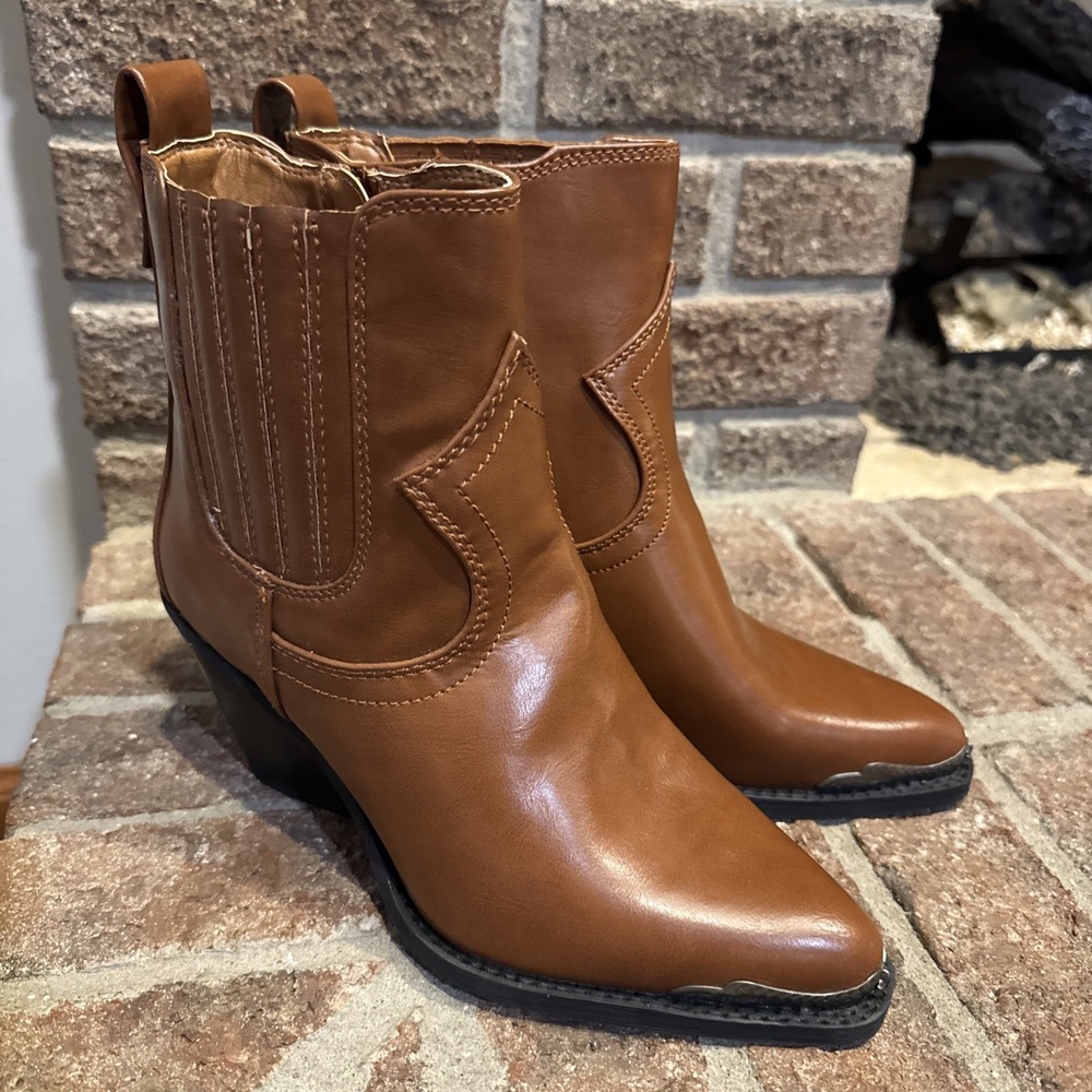 Zodiac Raylin Toe Cap Western Booties Sz 6‎ M Brown Embellished Cowboy Side Zip